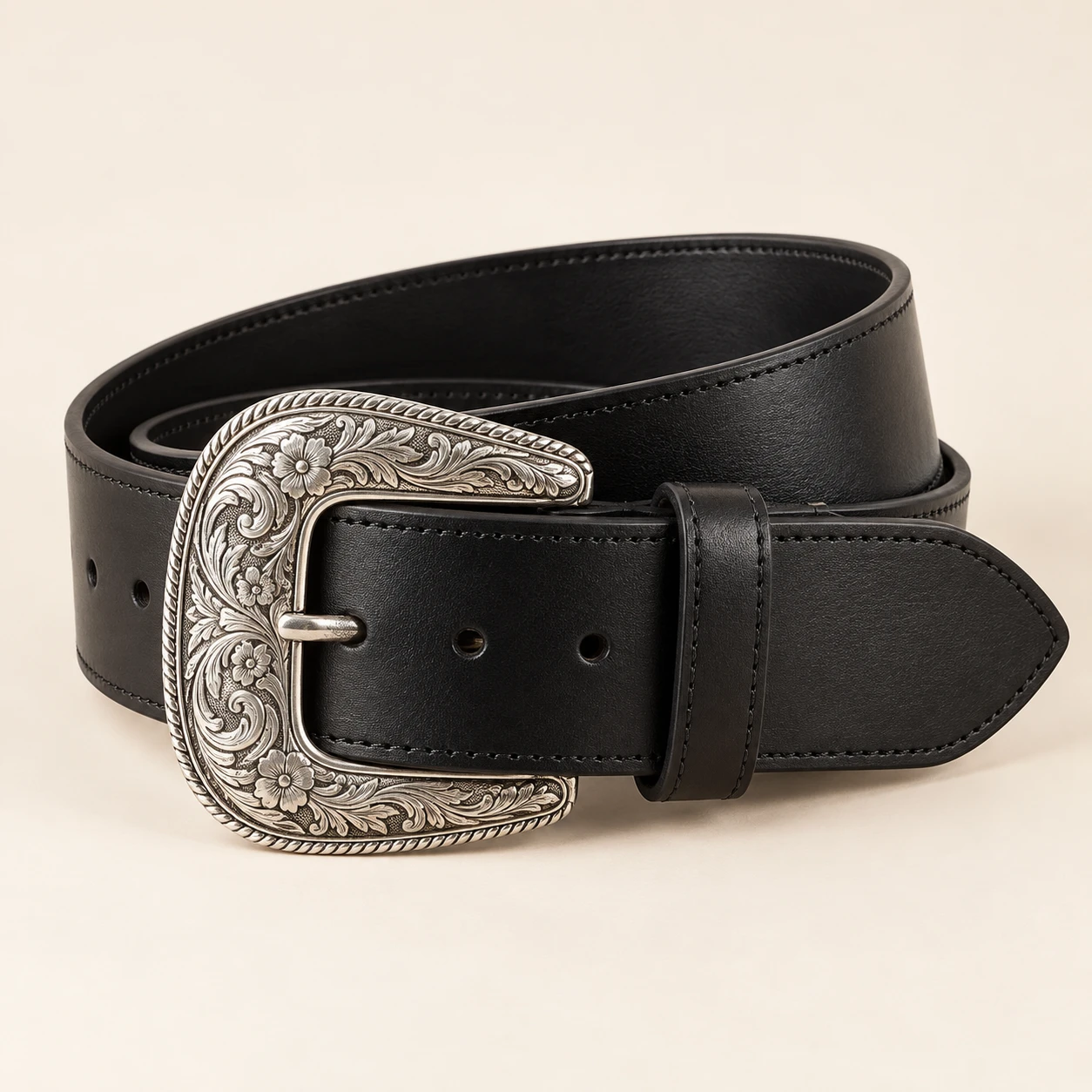 High Noon Statement, Black, 7 cm wide leather belt